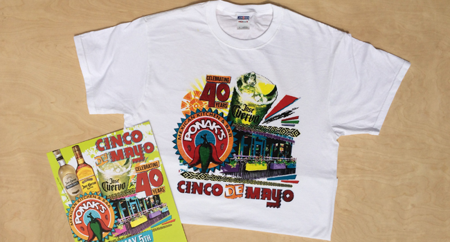 Cinco de Mayo t-shirt and poster celebrating restaurant's 40th year