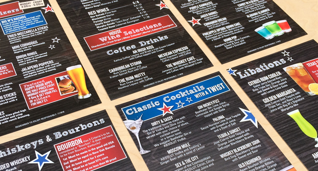 Dink menu for restaurant.