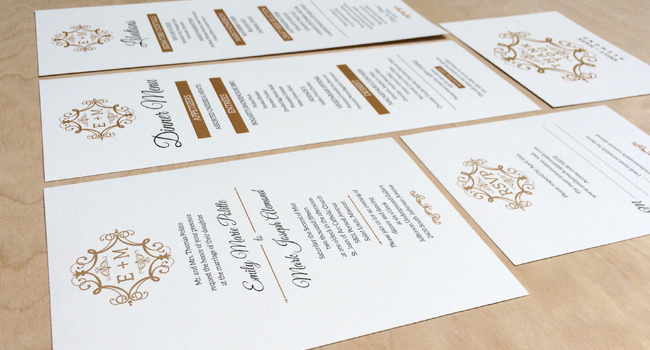 Cream wedding invite with RSVP card and menu